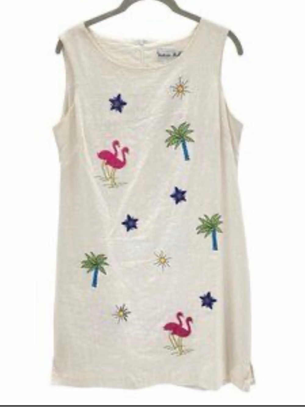 VINTAGE VICTORIA HOLLEY Tropical Linen Embroidered Dress